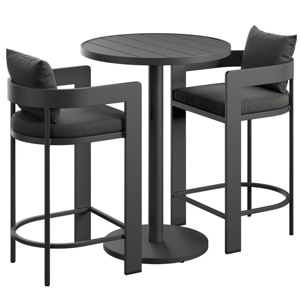 Modway Furniture Tahoe Outdoor Aluminum Bar Set Powder Coated Slatted Patio Dining for Two Charcoal EEI-7597-CHA