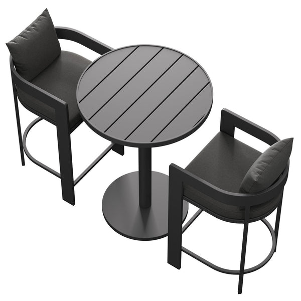 Modway Furniture Tahoe Outdoor Aluminum Bar Set Powder Coated Slatted Patio Dining for Two Charcoal EEI-7597-CHA