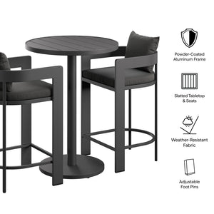 Modway Furniture Tahoe Outdoor Aluminum Bar Set Powder Coated Slatted Patio Dining for Two Charcoal EEI-7597-CHA