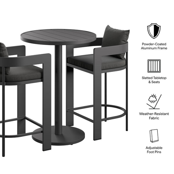 Modway Furniture Tahoe Outdoor Aluminum Bar Set Powder Coated Slatted Patio Dining for Two Charcoal EEI-7597-CHA
