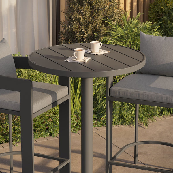 Modway Furniture Tahoe Outdoor Aluminum Bar Set Powder Coated Slatted Patio Dining for Two Gray EEI-7597-GRY