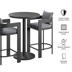 Modway Furniture Tahoe Outdoor Aluminum Bar Set Powder Coated Slatted Patio Dining for Two Gray EEI-7597-GRY