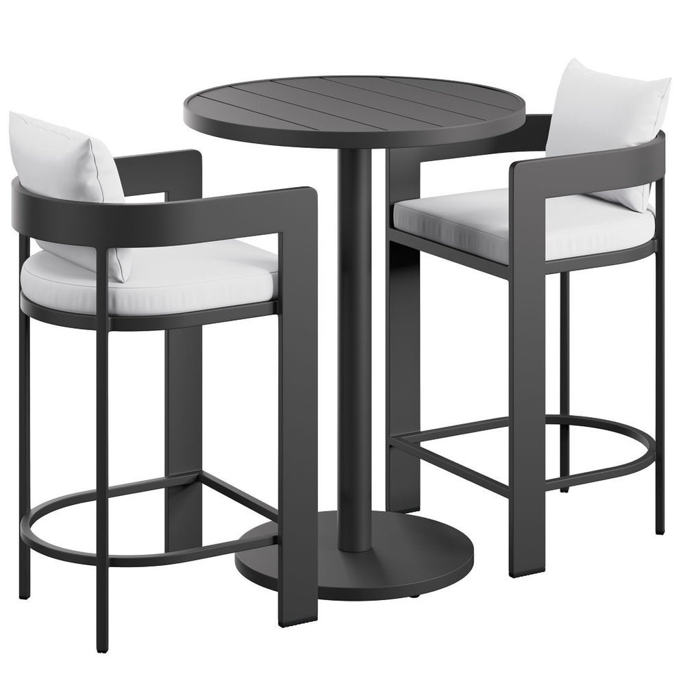 Modway Furniture Tahoe Outdoor Aluminum Bar Set Powder Coated Slatted Patio Dining for Two White EEI-7597-WHI