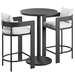 Modway Furniture Tahoe Outdoor Aluminum Bar Set Powder Coated Slatted Patio Dining for Two White EEI-7597-WHI