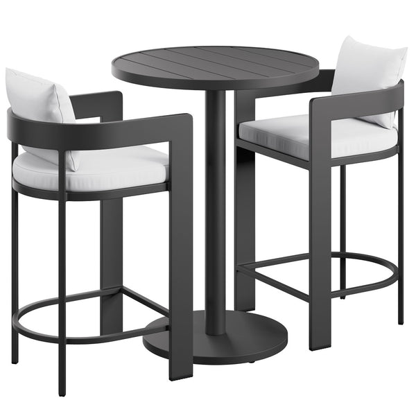 Modway Furniture Tahoe Outdoor Aluminum Bar Set Powder Coated Slatted Patio Dining for Two White EEI-7597-WHI