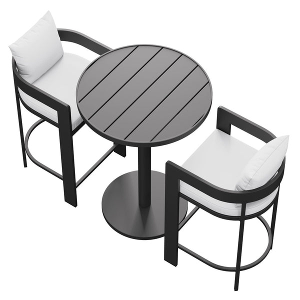 Modway Furniture Tahoe Outdoor Aluminum Bar Set Powder Coated Slatted Patio Dining for Two White EEI-7597-WHI