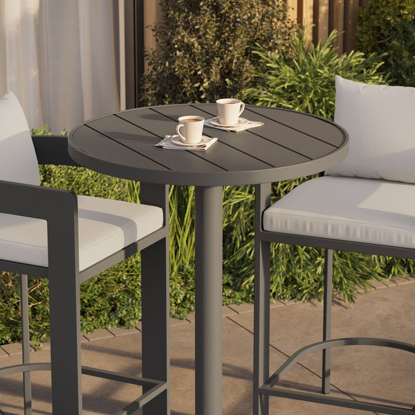 Modway Furniture Tahoe Outdoor Aluminum Bar Set Powder Coated Slatted Patio Dining for Two White EEI-7597-WHI