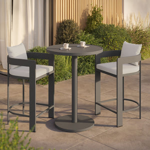 Modway Furniture Tahoe Outdoor Aluminum Bar Set Powder Coated Slatted Patio Dining for Two White EEI-7597-WHI