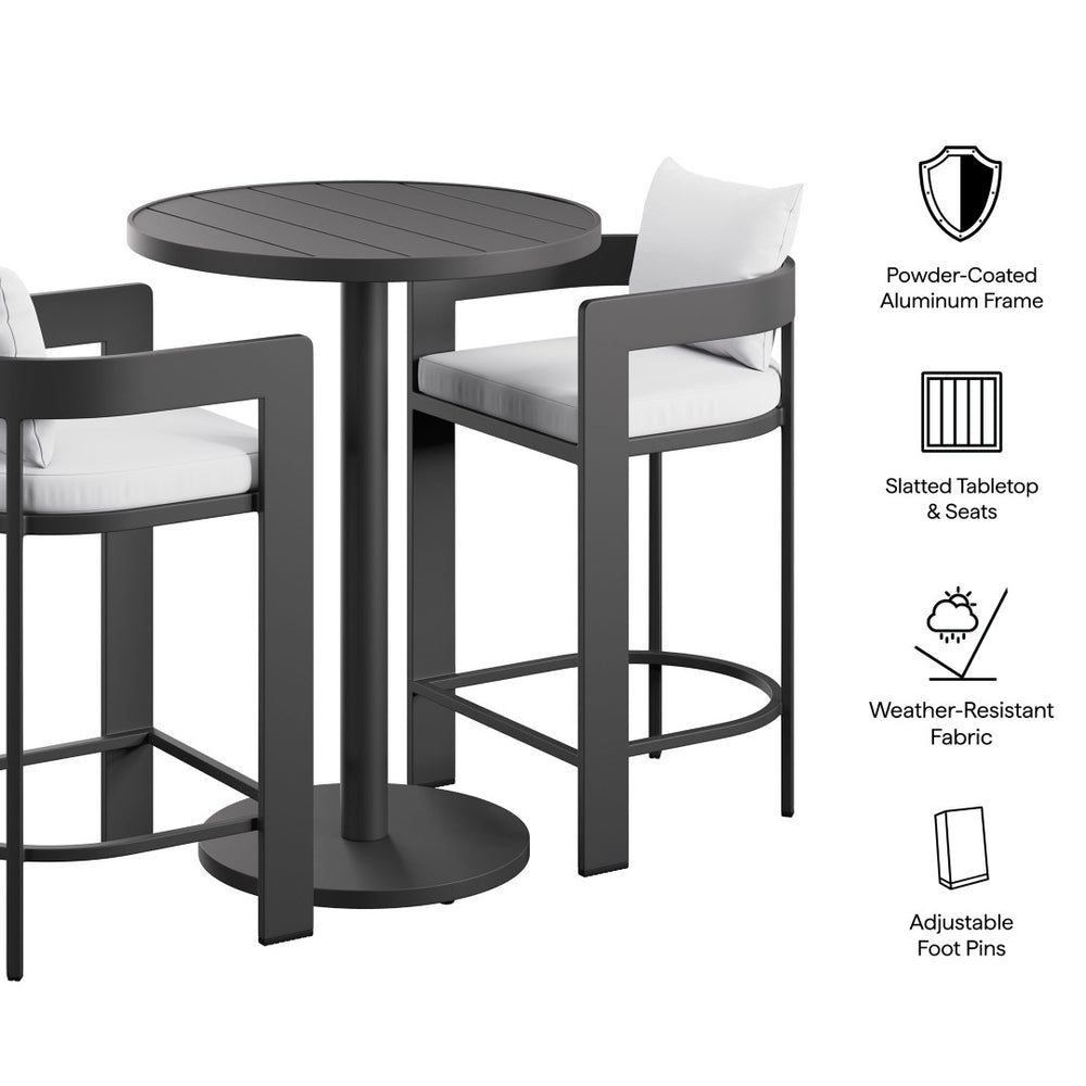 Modway Furniture Tahoe Outdoor Aluminum Bar Set Powder Coated Slatted Patio Dining for Two White EEI-7597-WHI