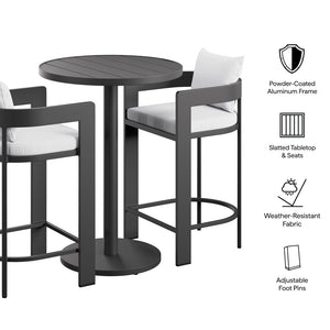 Modway Furniture Tahoe Outdoor Aluminum Bar Set Powder Coated Slatted Patio Dining for Two White EEI-7597-WHI