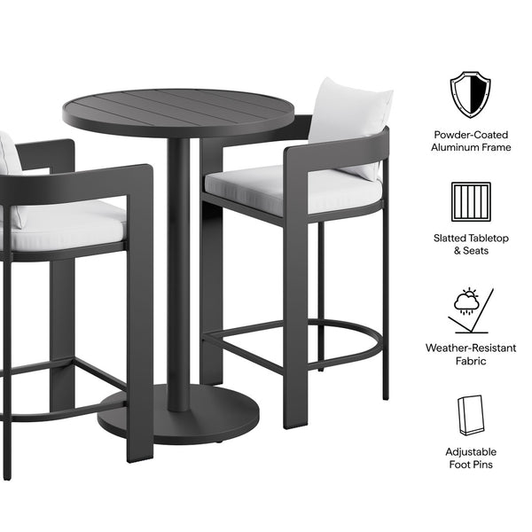Modway Furniture Tahoe Outdoor Aluminum Bar Set Powder Coated Slatted Patio Dining for Two White EEI-7597-WHI