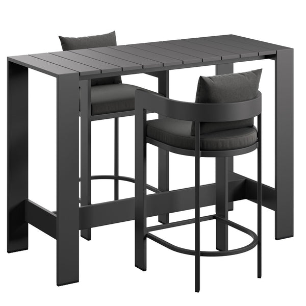 Modway Furniture Tahoe Modway Outdoor Aluminum Bar Set Powder Coated Patio Dining for Rooftop Decks Charcoal EEI-7598-CHA