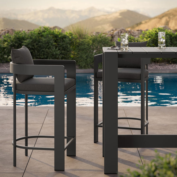Modway Furniture Tahoe Modway Outdoor Aluminum Bar Set Powder Coated Patio Dining for Rooftop Decks Charcoal EEI-7598-CHA