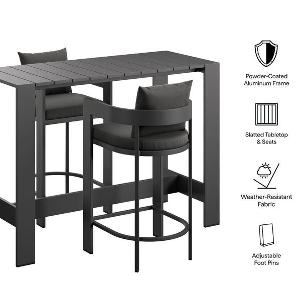 Modway Furniture Tahoe Modway Outdoor Aluminum Bar Set Powder Coated Patio Dining for Rooftop Decks Charcoal EEI-7598-CHA