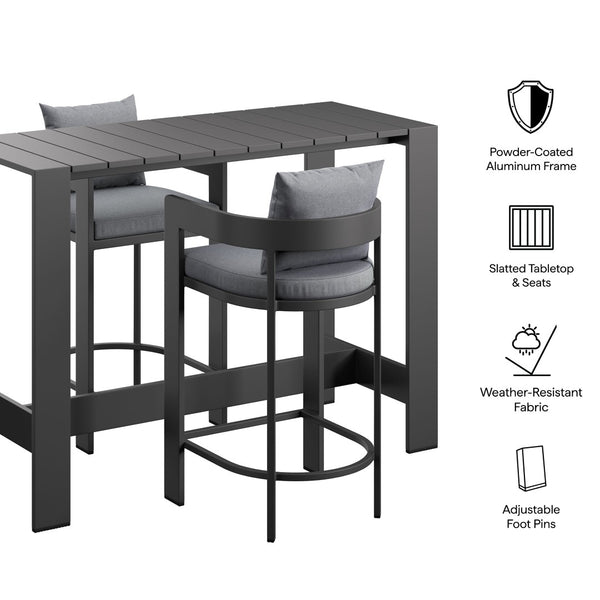 Modway Furniture Tahoe Modway Outdoor Aluminum Bar Set Powder Coated Patio Dining for Rooftop Decks Gray EEI-7598-GRY