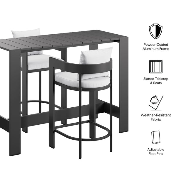 Modway Furniture Tahoe Modway Outdoor Aluminum Bar Set Powder Coated Patio Dining for Rooftop Decks White EEI-7598-WHI