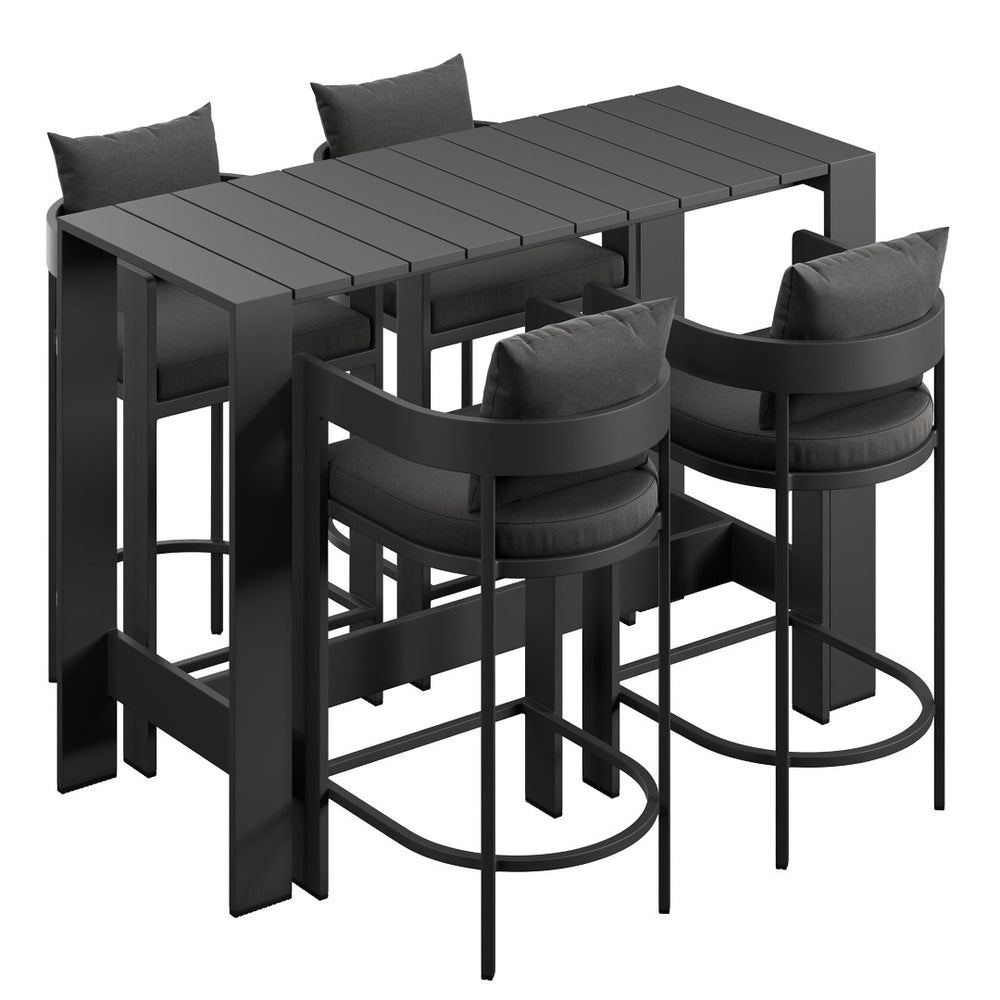Modway Furniture Tahoe Modway Outdoor Bar Set Powder Coated Aluminum Slatted Patio Seating for Four Charcoal EEI-7599-CHA