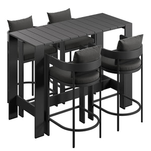 Modway Furniture Tahoe Modway Outdoor Bar Set Powder Coated Aluminum Slatted Patio Seating for Four Charcoal EEI-7599-CHA