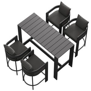 Modway Furniture Tahoe Modway Outdoor Bar Set Powder Coated Aluminum Slatted Patio Seating for Four Charcoal EEI-7599-CHA