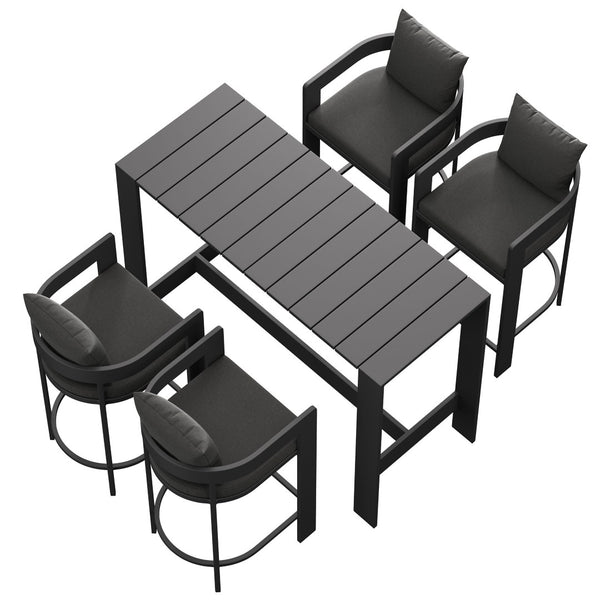 Modway Furniture Tahoe Modway Outdoor Bar Set Powder Coated Aluminum Slatted Patio Seating for Four Charcoal EEI-7599-CHA