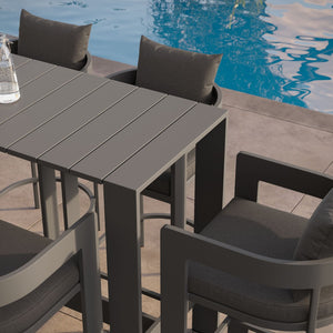 Modway Furniture Tahoe Modway Outdoor Bar Set Powder Coated Aluminum Slatted Patio Seating for Four Charcoal EEI-7599-CHA