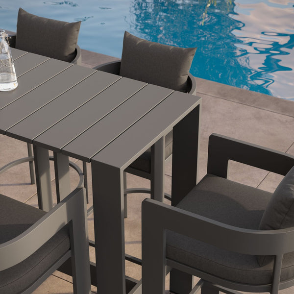 Modway Furniture Tahoe Modway Outdoor Bar Set Powder Coated Aluminum Slatted Patio Seating for Four Charcoal EEI-7599-CHA