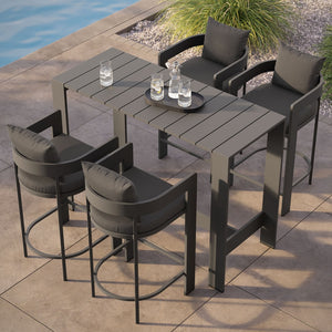Modway Furniture Tahoe Modway Outdoor Bar Set Powder Coated Aluminum Slatted Patio Seating for Four Charcoal EEI-7599-CHA