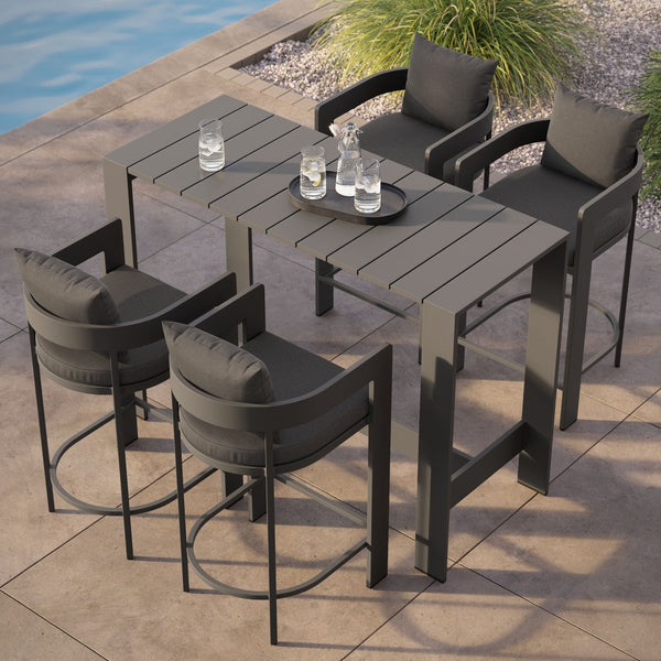 Modway Furniture Tahoe Modway Outdoor Bar Set Powder Coated Aluminum Slatted Patio Seating for Four Charcoal EEI-7599-CHA