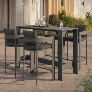 Modway Furniture Tahoe Modway Outdoor Bar Set Powder Coated Aluminum Slatted Patio Seating for Four Charcoal EEI-7599-CHA