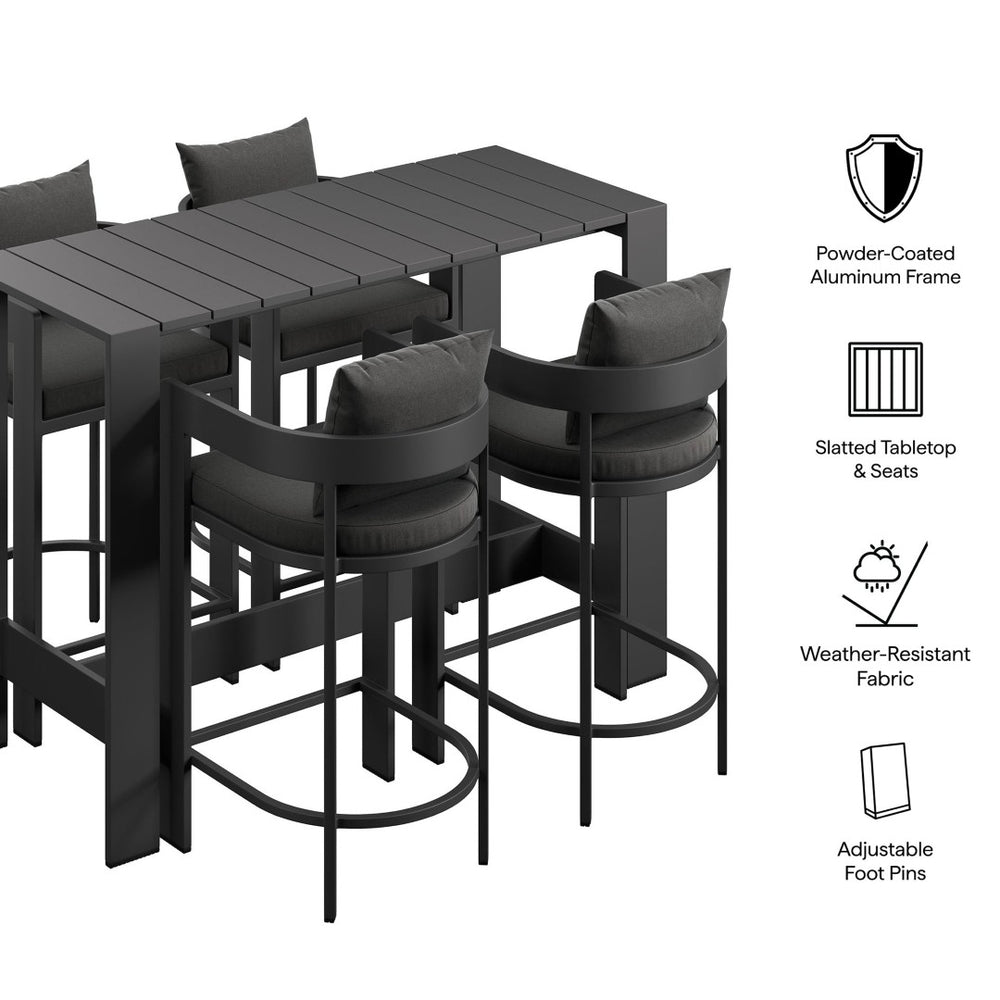 Modway Furniture Tahoe Modway Outdoor Bar Set Powder Coated Aluminum Slatted Patio Seating for Four Charcoal EEI-7599-CHA