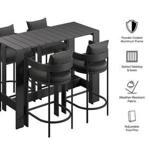 Modway Furniture Tahoe Modway Outdoor Bar Set Powder Coated Aluminum Slatted Patio Seating for Four Charcoal EEI-7599-CHA