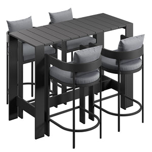 Modway Furniture Tahoe Modway Outdoor Bar Set Powder Coated Aluminum Slatted Patio Seating for Four Gray EEI-7599-GRY