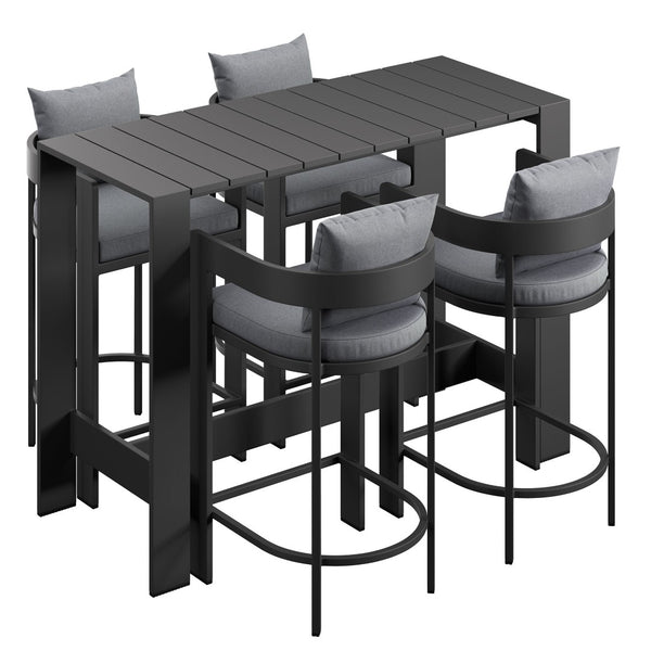 Modway Furniture Tahoe Modway Outdoor Bar Set Powder Coated Aluminum Slatted Patio Seating for Four Gray EEI-7599-GRY