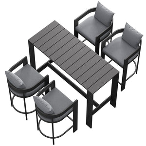 Modway Furniture Tahoe Modway Outdoor Bar Set Powder Coated Aluminum Slatted Patio Seating for Four Gray EEI-7599-GRY