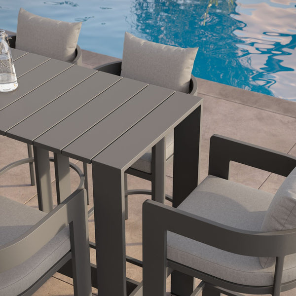 Modway Furniture Tahoe Modway Outdoor Bar Set Powder Coated Aluminum Slatted Patio Seating for Four Gray EEI-7599-GRY