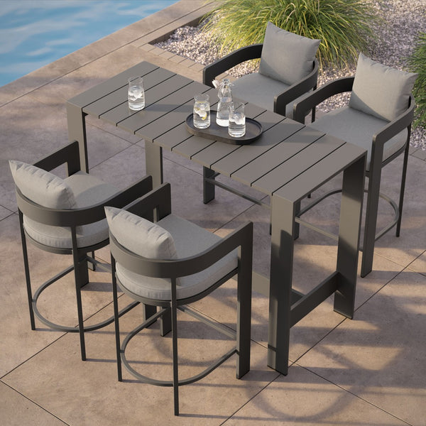Modway Furniture Tahoe Modway Outdoor Bar Set Powder Coated Aluminum Slatted Patio Seating for Four Gray EEI-7599-GRY
