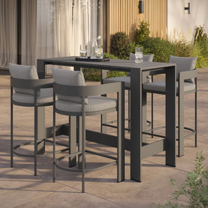 Modway Furniture Tahoe Modway Outdoor Bar Set Powder Coated Aluminum Slatted Patio Seating for Four Gray EEI-7599-GRY