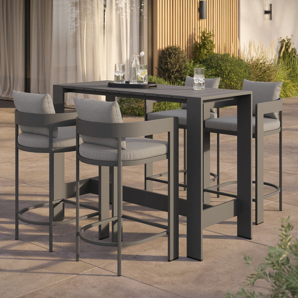 Modway Furniture Tahoe Modway Outdoor Bar Set Powder Coated Aluminum Slatted Patio Seating for Four Gray EEI-7599-GRY