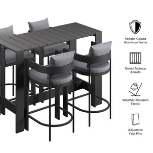 Modway Furniture Tahoe Modway Outdoor Bar Set Powder Coated Aluminum Slatted Patio Seating for Four Gray EEI-7599-GRY