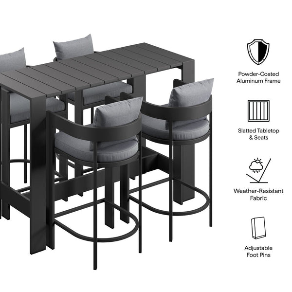Modway Furniture Tahoe Modway Outdoor Bar Set Powder Coated Aluminum Slatted Patio Seating for Four Gray EEI-7599-GRY