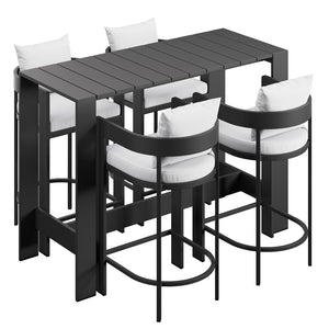 Modway Furniture Tahoe Modway Outdoor Bar Set Powder Coated Aluminum Slatted Patio Seating for Four White EEI-7599-WHI