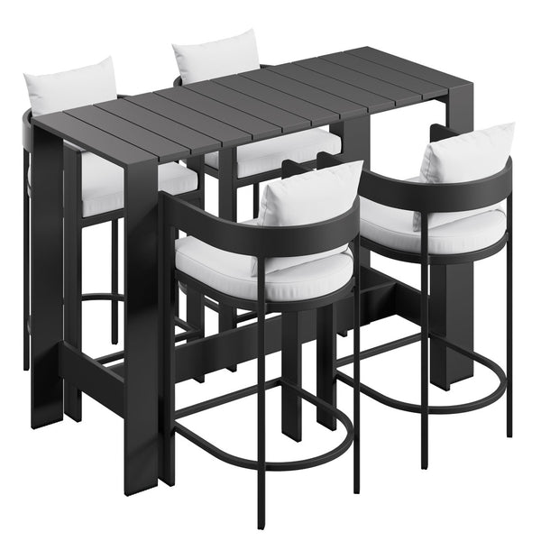Modway Furniture Tahoe Modway Outdoor Bar Set Powder Coated Aluminum Slatted Patio Seating for Four White EEI-7599-WHI