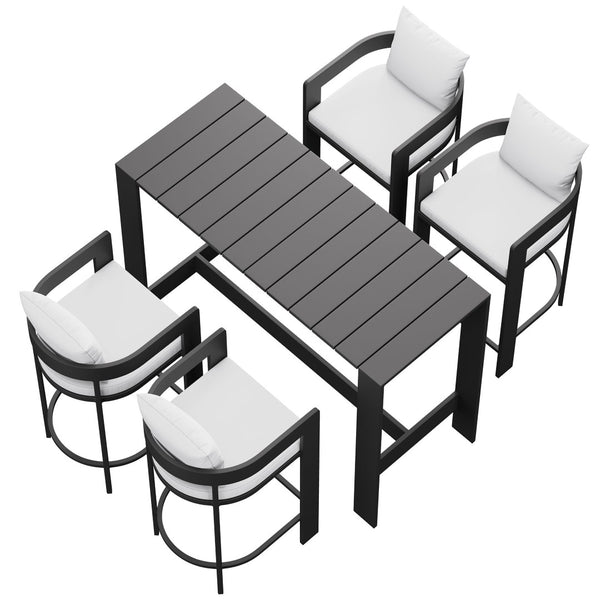 Modway Furniture Tahoe Modway Outdoor Bar Set Powder Coated Aluminum Slatted Patio Seating for Four White EEI-7599-WHI