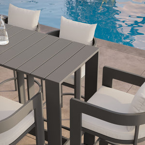Modway Furniture Tahoe Modway Outdoor Bar Set Powder Coated Aluminum Slatted Patio Seating for Four White EEI-7599-WHI