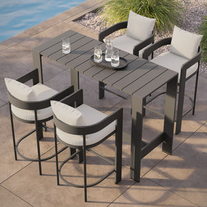 Modway Furniture Tahoe Modway Outdoor Bar Set Powder Coated Aluminum Slatted Patio Seating for Four White EEI-7599-WHI