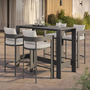 Modway Furniture Tahoe Modway Outdoor Bar Set Powder Coated Aluminum Slatted Patio Seating for Four White EEI-7599-WHI