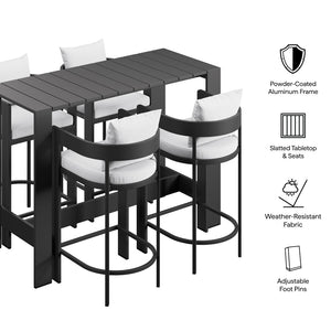 Modway Furniture Tahoe Modway Outdoor Bar Set Powder Coated Aluminum Slatted Patio Seating for Four White EEI-7599-WHI