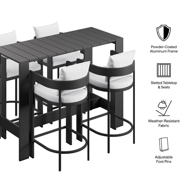 Modway Furniture Tahoe Modway Outdoor Bar Set Powder Coated Aluminum Slatted Patio Seating for Four White EEI-7599-WHI
