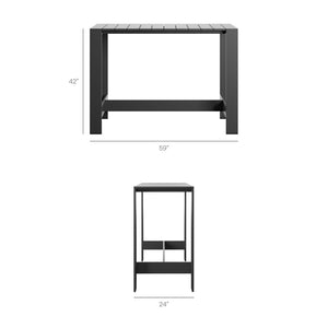 Modway Furniture Tahoe Modway Outdoor Bar Set Powder Coated Aluminum Slatted Patio Seating for Four White EEI-7599-WHI