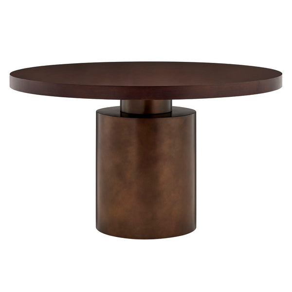 Modway Furniture Annette Round Oak Veneer Pedestal Dining Table Seats Six with Steel Base EEI-7600-WAL-BBR